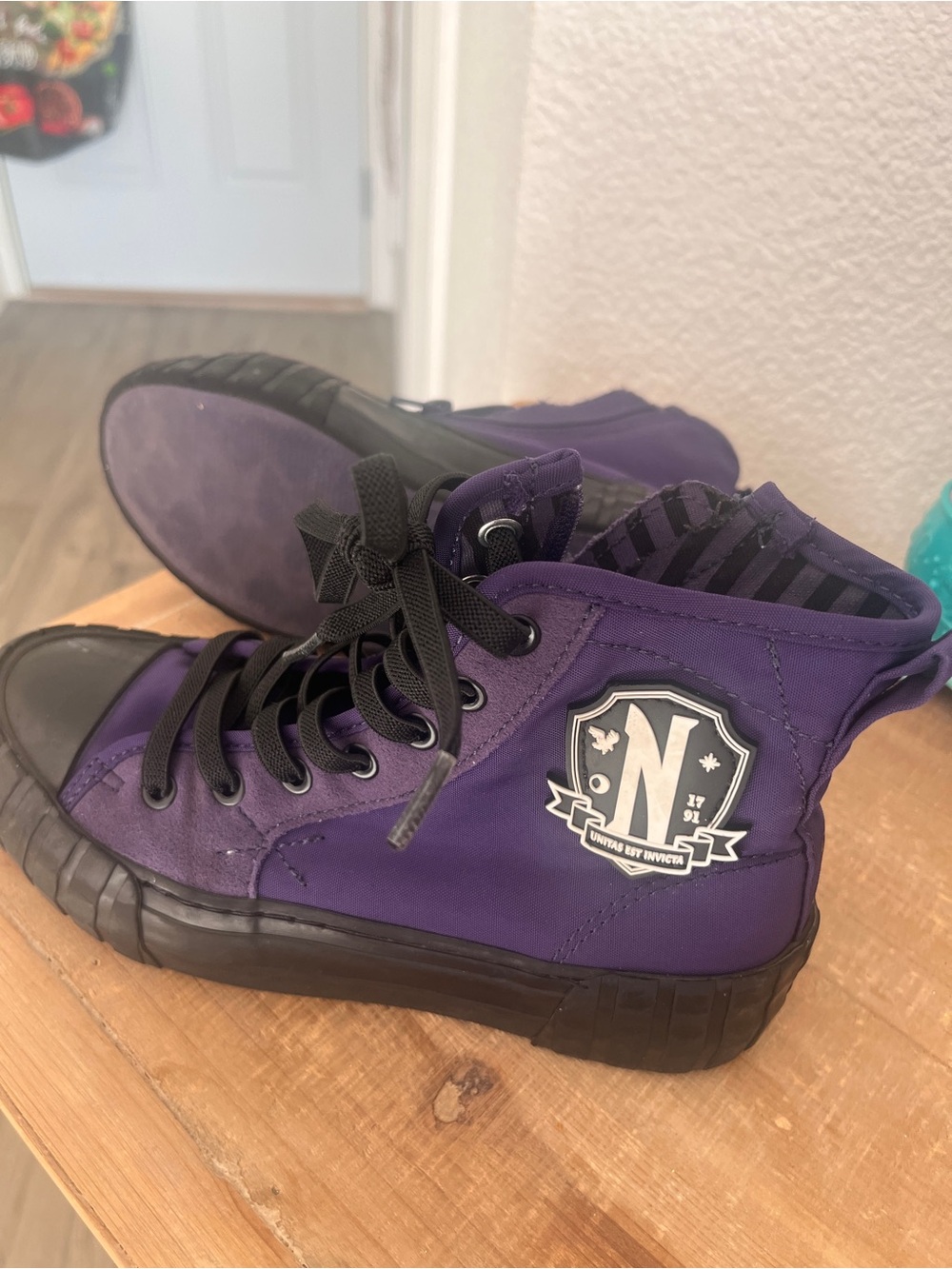 Zara Kids Wednesday Purple and Black High-Top Sneakers with Crest